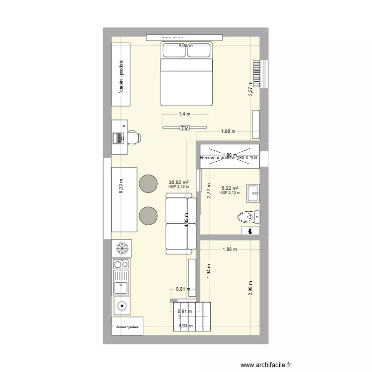 260819 STUDIO CALE 3. Plan de 2 et 42 m² 260819 STUDIO CALE 3. Plan de 2 et 42 m²