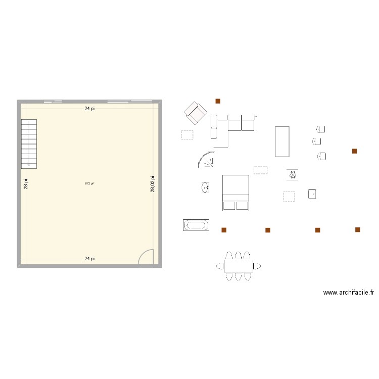 Chalet Fred et Jo avec rallonge 12 pieds. Plan de 1 pièce et 62 m2