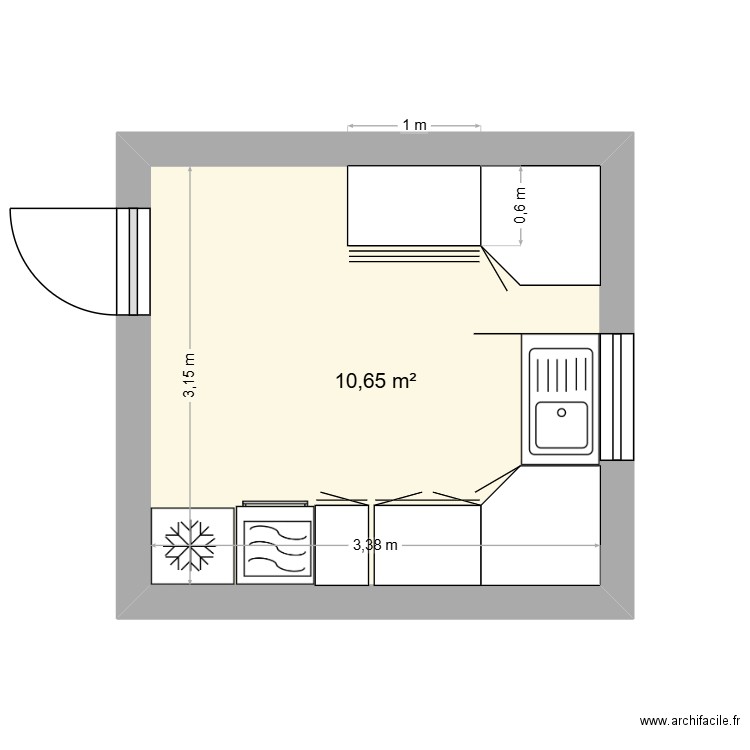 CUISINE 2026. Plan de 1 pièce et 11 m2