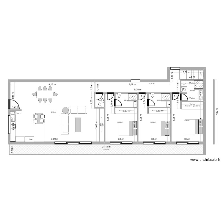 MAISON A 7M X 20M   -3. Plan de 11 pièces et 160 m2