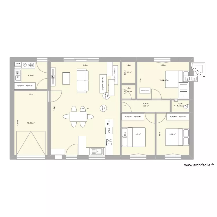 PLANS SYL & SANDY 3ch 8,50m * 15m V2. Plan de 10 Pièces et 109 m² PLANS SYL & SANDY 3ch 8,50m * 15m V2. Plan de 10 Pièces et 109 m²