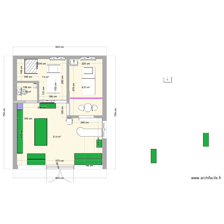 AHAVA 18-12. Plan de 4 pièces et 39 m2