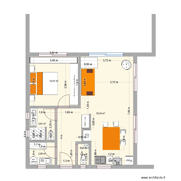 BRASIL. Plan de 5 pièces et 53 m2