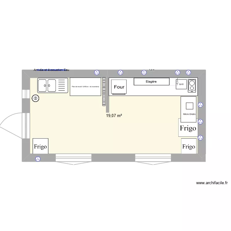 Cuisine. Plan de 1  et 19 m²