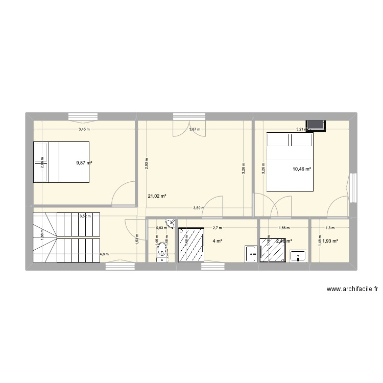 etage 1. Plan de 6 pièces et 50 m2