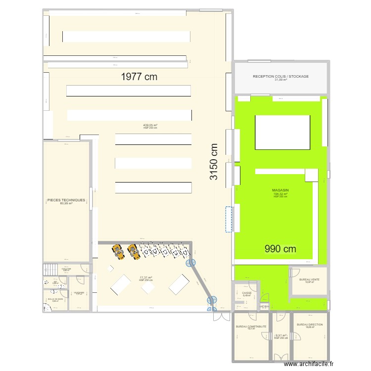 Magasin gondoles. Plan de 15 pièces et 890 m2