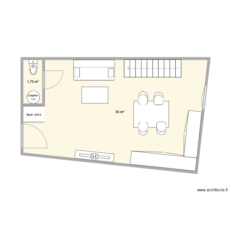 Pierre coeur. Plan de 2 pièces et 38 m2