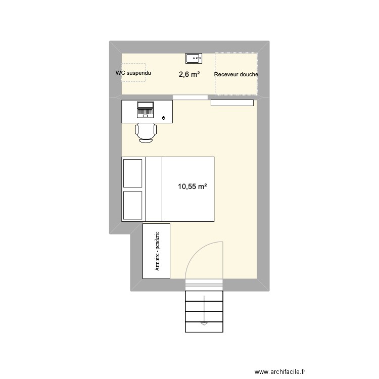 Burton entresol. Plan de 2 pièces et 13 m2