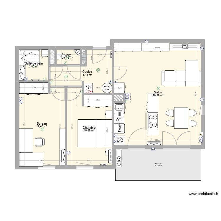 140 v3. Plan de 9 pièces et 64 m2