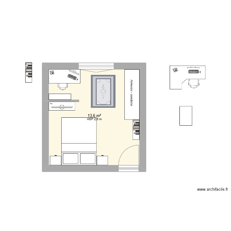 chambre Mathieu 2. Plan de 1 pièce et 14 m2