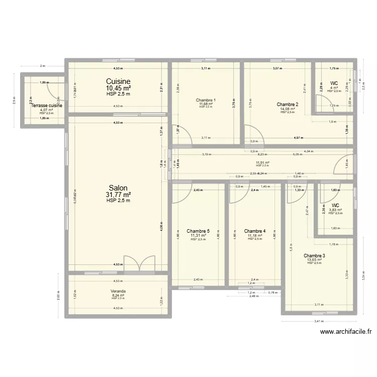 Villa Kaffo de 14*11,48 = 160,78 m2. Plan de 12  et 136 m²
