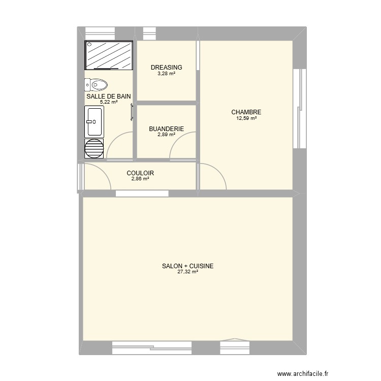 APPARTEMENT 55m². Plan de 6 pièces et 54 m2