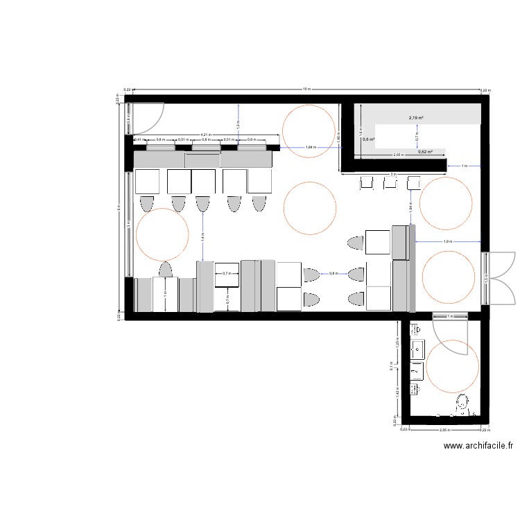 modification restaurant bohème. Plan de 1 pièce et 60 m2