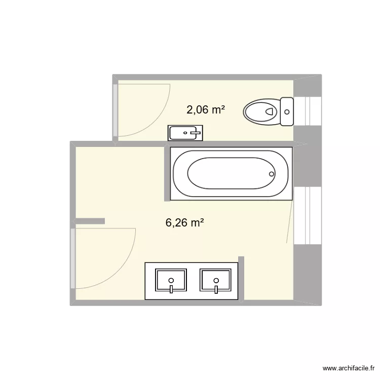 Salle de bains actuelle - La Roche. Plan de 