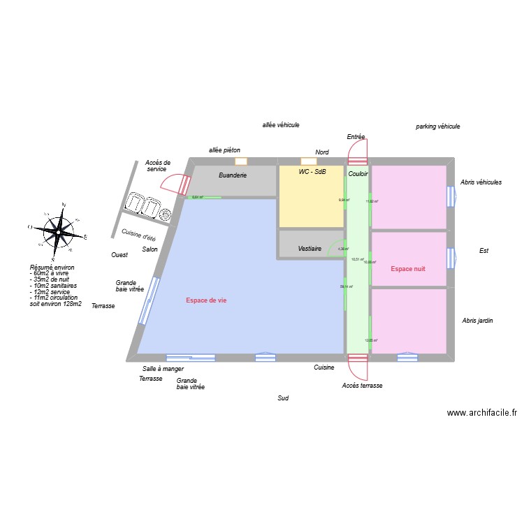 maison Eliane trapézoïdale 05. Plan de 8 pièces et 125 m2