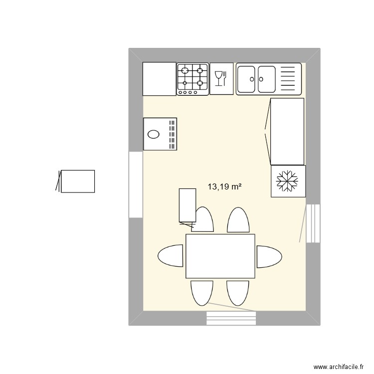 CUISINE LALAYE. Plan de 1 pièce et 13 m2
