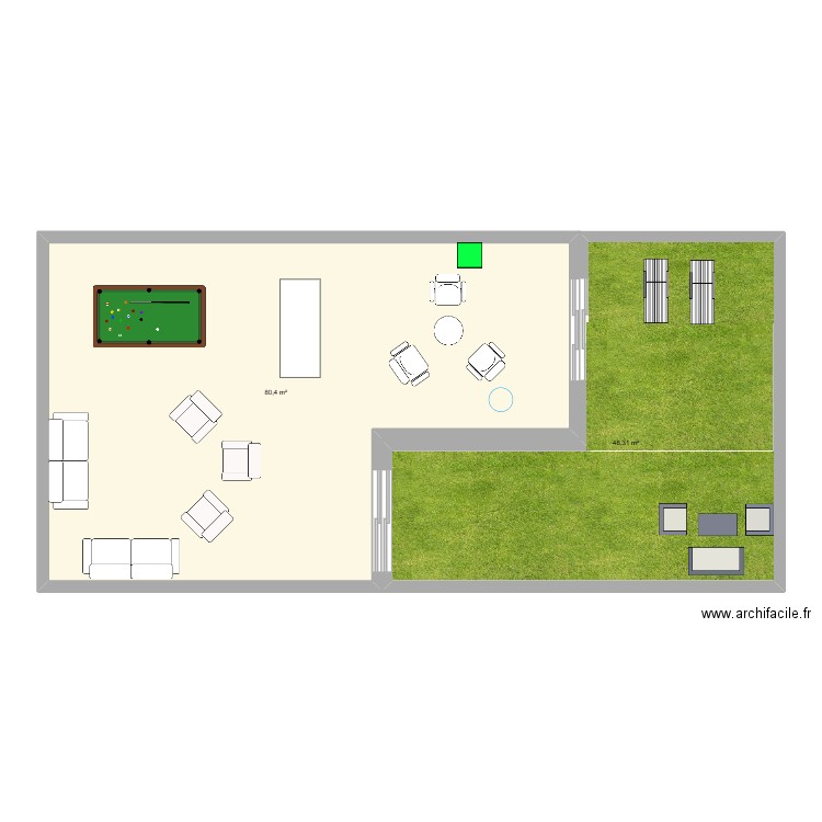 extérieur. Plan de 2 pièces et 129 m2