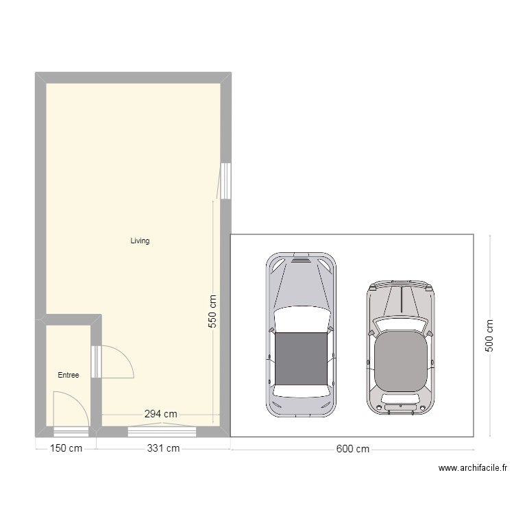 Chantier Dandois Vilvoorde situation existante. Plan de 2 pièces et 36 m2