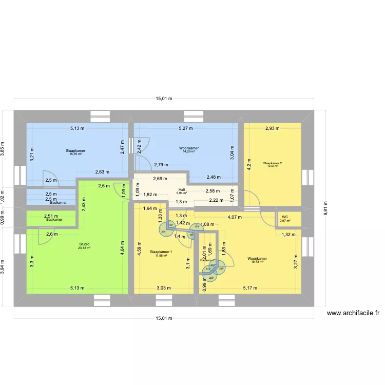 Marc Midden verdieping vloerverwarming. Plan de 11  et 111 m²