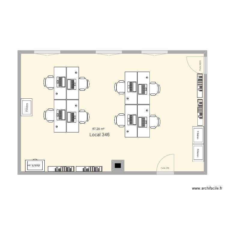 LOcal 346 . Plan de 2 pièces et 58 m2