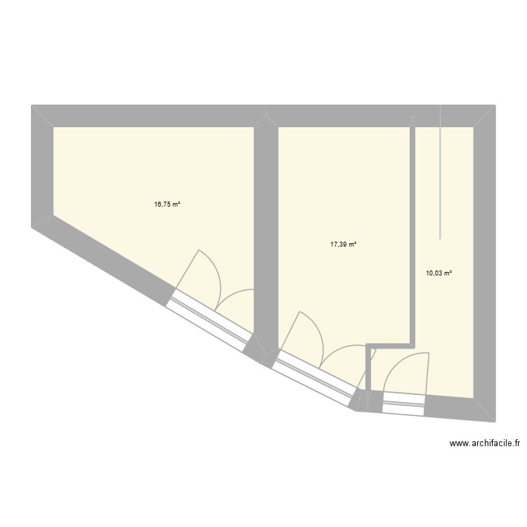 magazin. Plan de 3 pièces et 44 m2