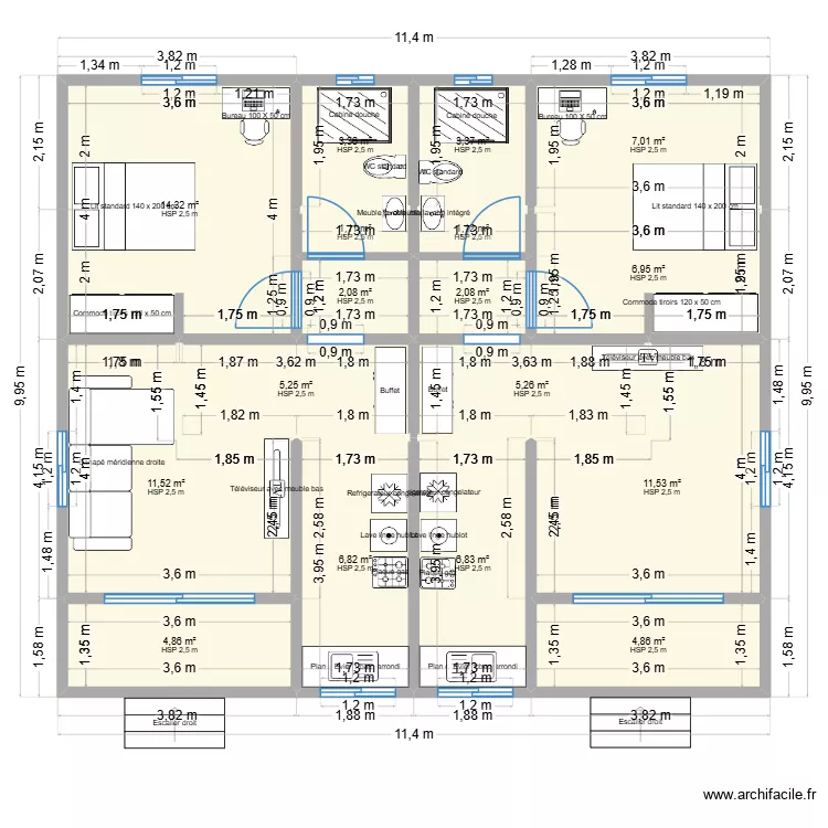 HALL ESTHER. Plan de 17  et 98 m²