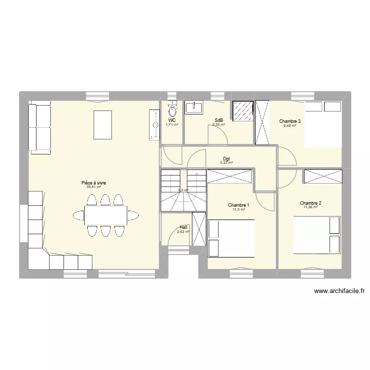 Gantes V2. Plan de 9 pièces et 90 m² Gantes V2. Plan de 9 pièces et 90 m²