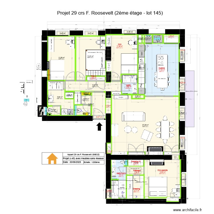 29 crs FR v46 sans meubles. Plan de 43 pièces et 149 m2