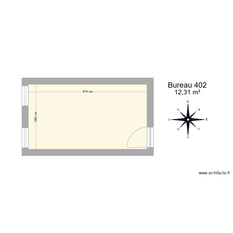 Bureau R 402. Plan de 1 pièce et 12 m2