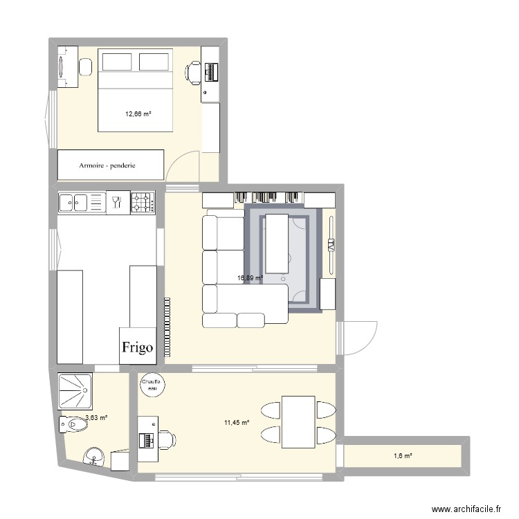 new appart. Plan de 5 pièces et 46 m2