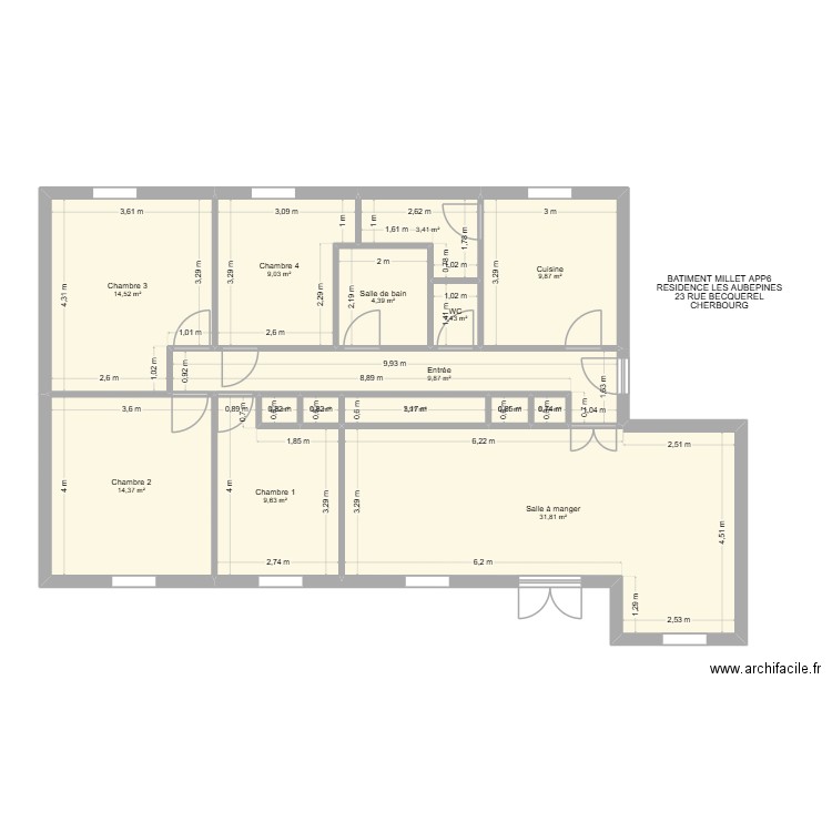 BAT MILLET APP6. Plan de 15 pièces et 112 m2