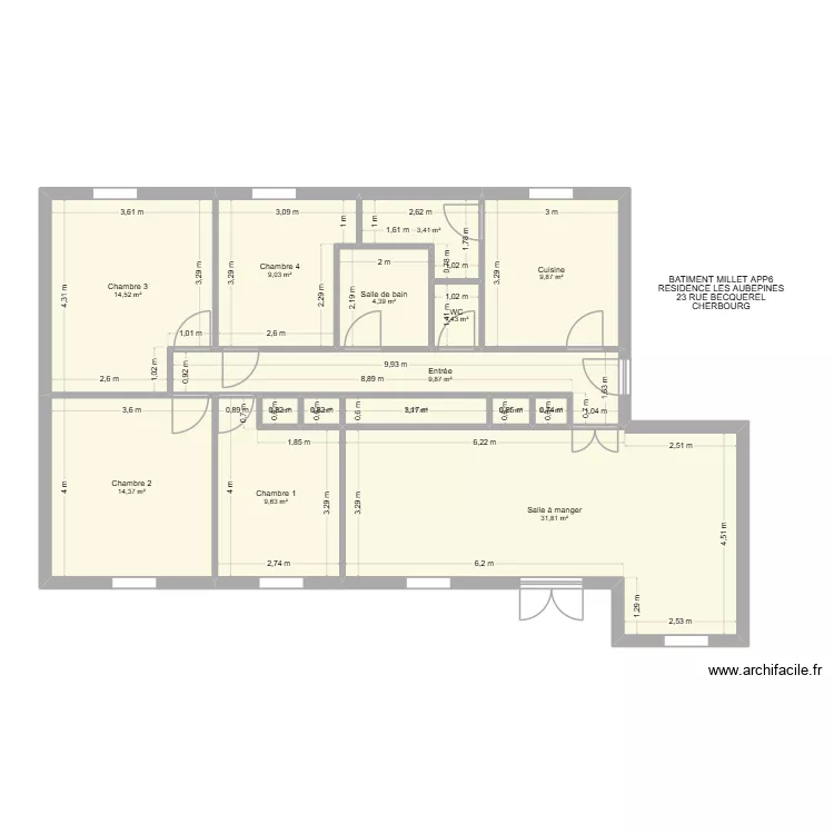 BAT MILLET APP6. Plan de 15  et 112 m²