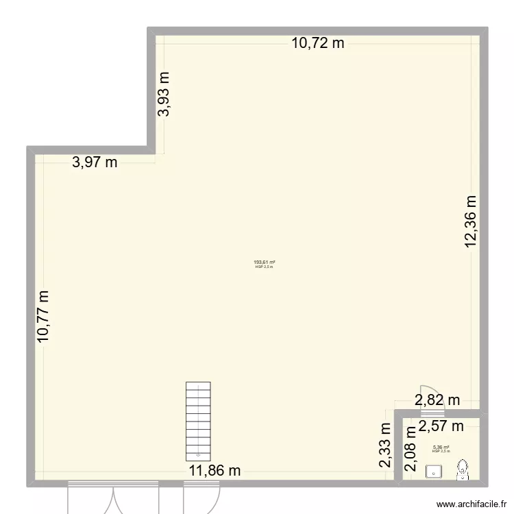 local pezenas actuel. Plan de 2  et 199 m²