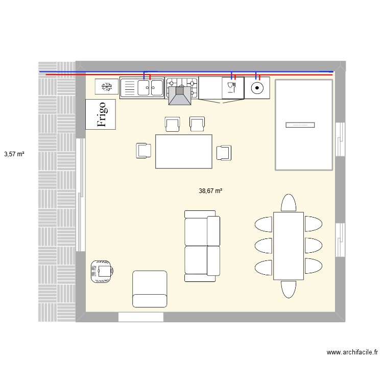 R1 La Llagonne.Mathias.plomberie. Plan de 2 pièces et 46 m2