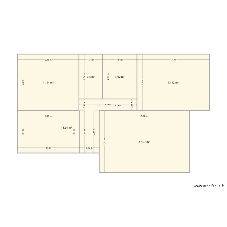Test. Plan de 6 pièces et 64 m2