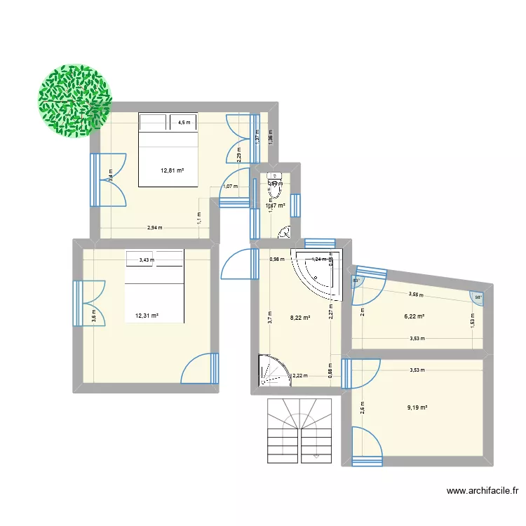 5eme stanza 2. Plan de 6  et 50 m²