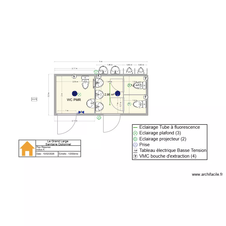 Savine le lac Sanitaire Optionnel. Plan de 4  et 9 m²