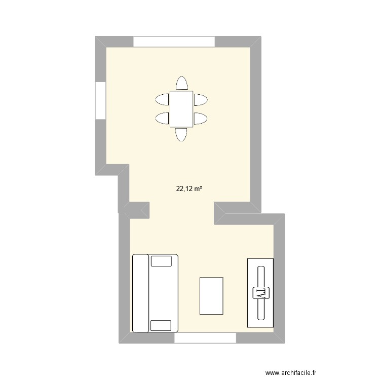 salon. Plan de 1 pièce et 22 m2