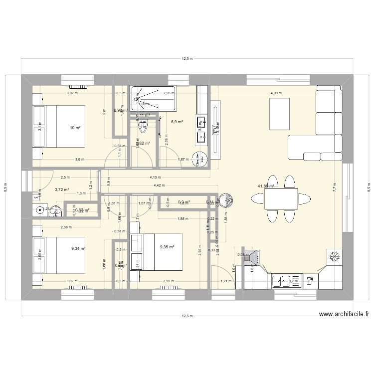 Maison Alexis. Plan de 13 pièces et 86 m2
