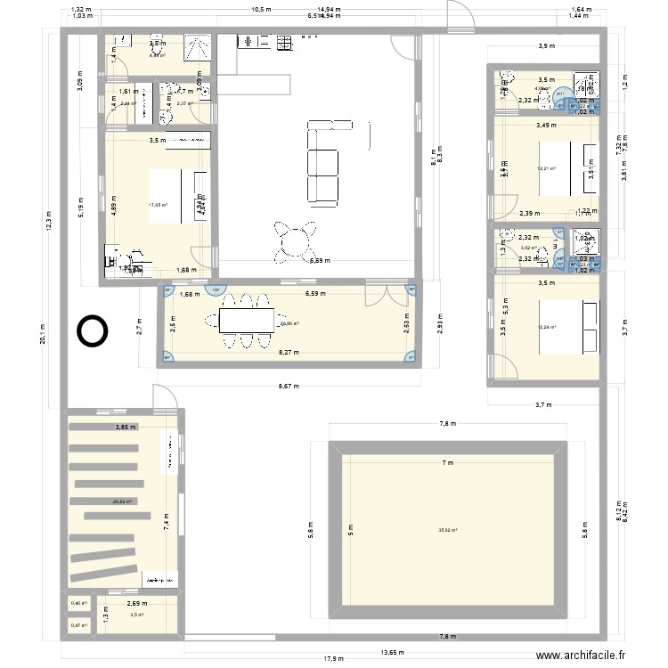 projet somone 01 06 2025. Plan de 16 pièces et 140 m2