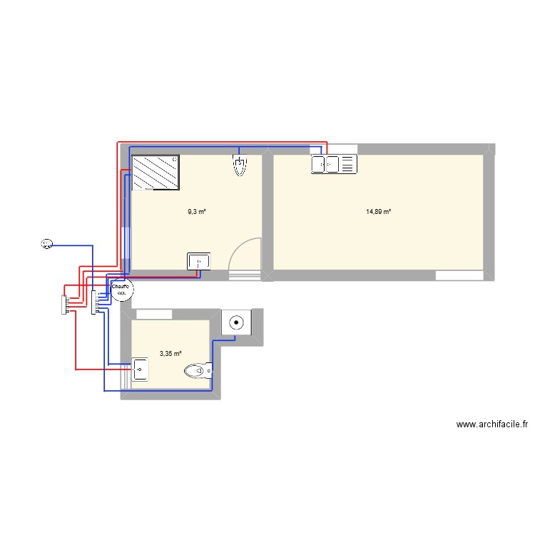 1ere planification. Plan de 3 pièces et 28 m2