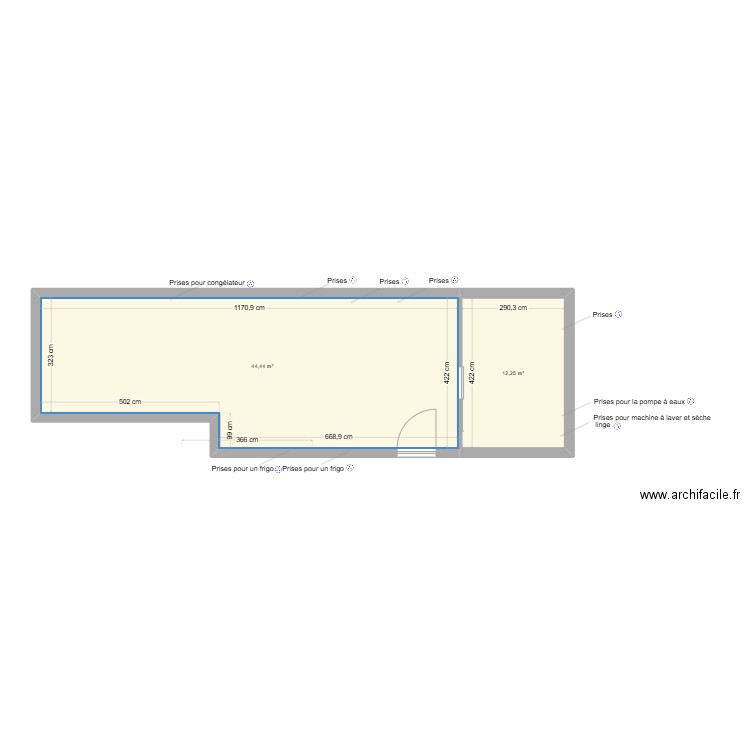 Plan du local de Vania (la magie du sucre). Plan de 2 pièces et 57 m2