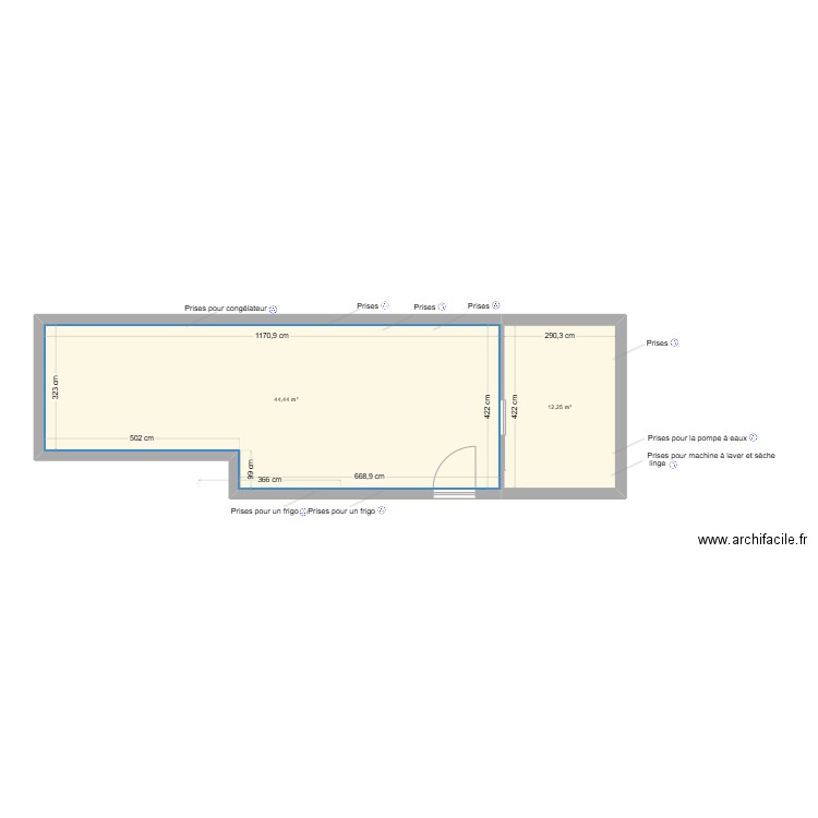 Plan du local de Vania (la magie du sucre). Plan de 1 pièce et 57 m2