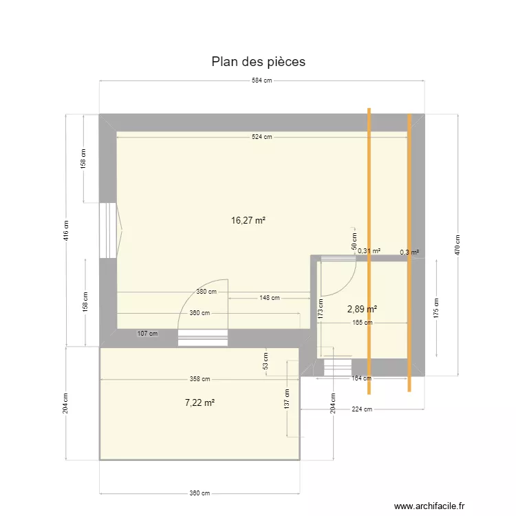 Studio plan des pi&egrave;ces nues 3. Plan de 