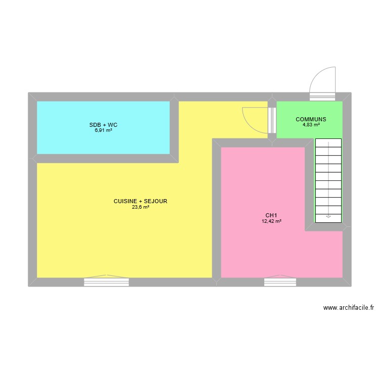 ET1. Plan de 4 pièces et 48 m2