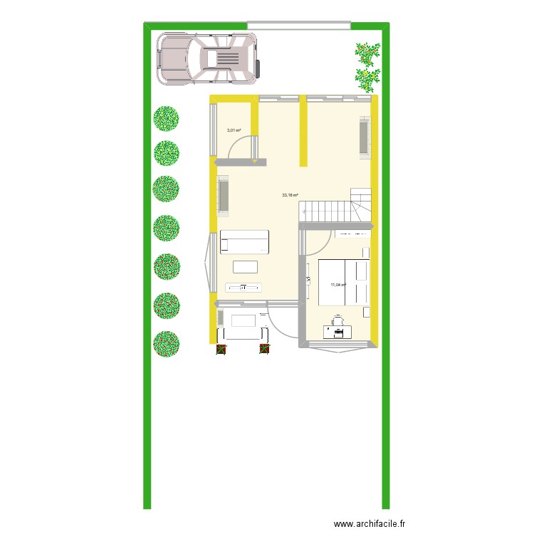Maison campagne. Plan de 3 pièces et 47 m2