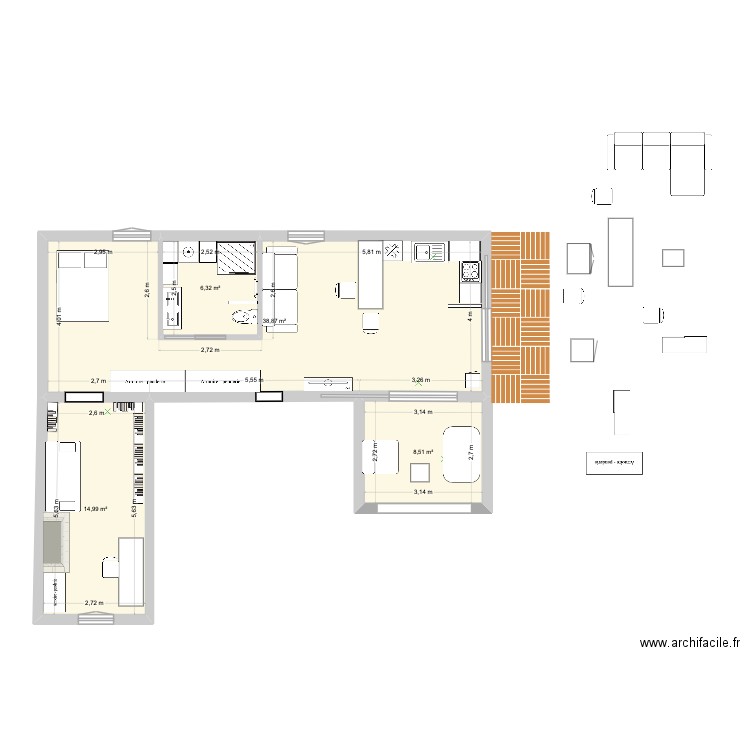 MEYRARGUES CUISINE A L ENTREE. Plan de 4 pièces et 69 m2