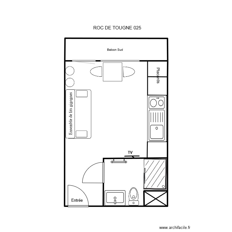 RDT025. Plan de 3 pièces et 25 m2