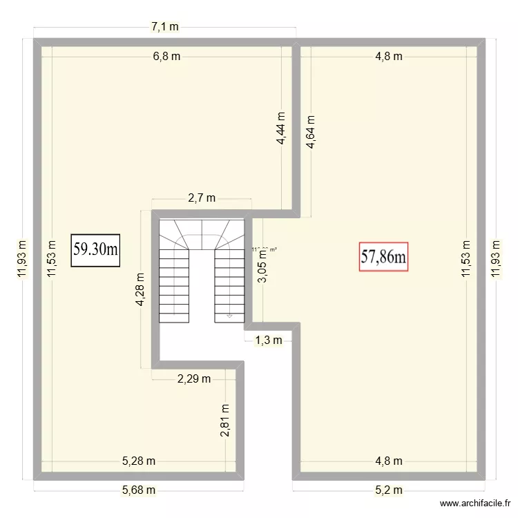 magasin. Plan de 1  et 117 m²
