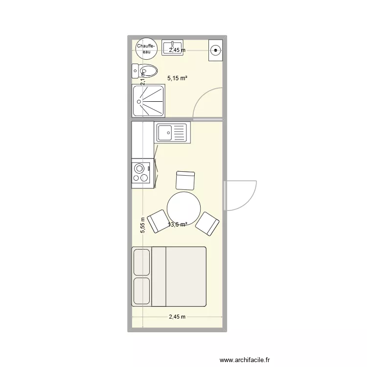 studio cave. Plan de 2 Pièces et 19 m²